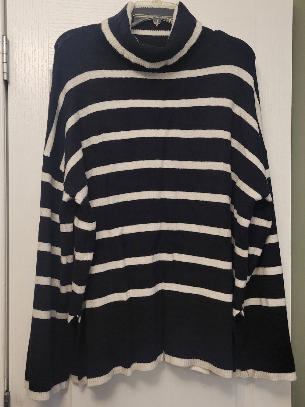 Wonderly Striped Turtleneck Sweater in Black and White